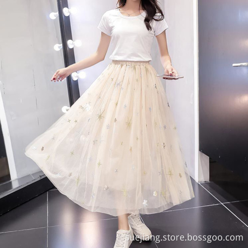 Long Elegant Women Gauze High Waist Skirt